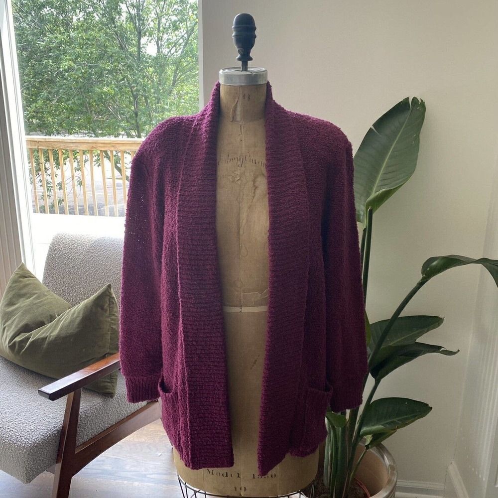 Vintage Le Chois Knit‎ Open Front Cardigan Sweater Boucle Pink Size M - Picture 6 of 11